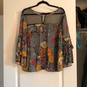 Floral striped blouse with mesh detailing